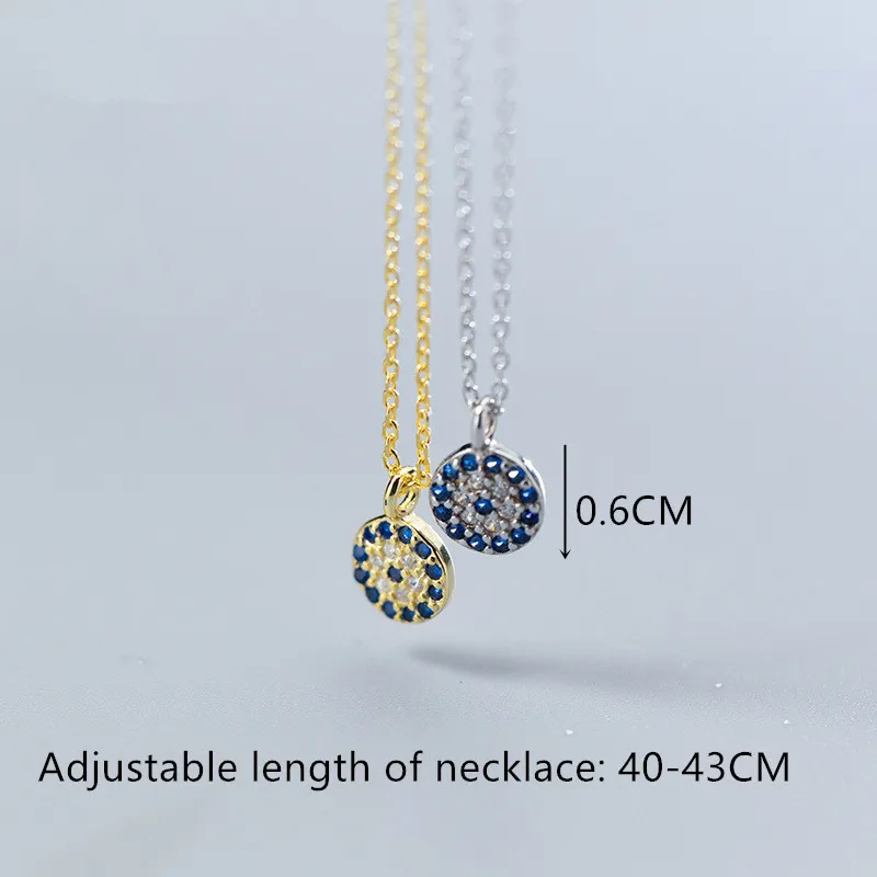 WANTME Fashion Round Geometric Blue Evil Eyes Collana con ciondolo le donne Genuine 100% 925 Sterling Silver Office Party Jewelry 210507