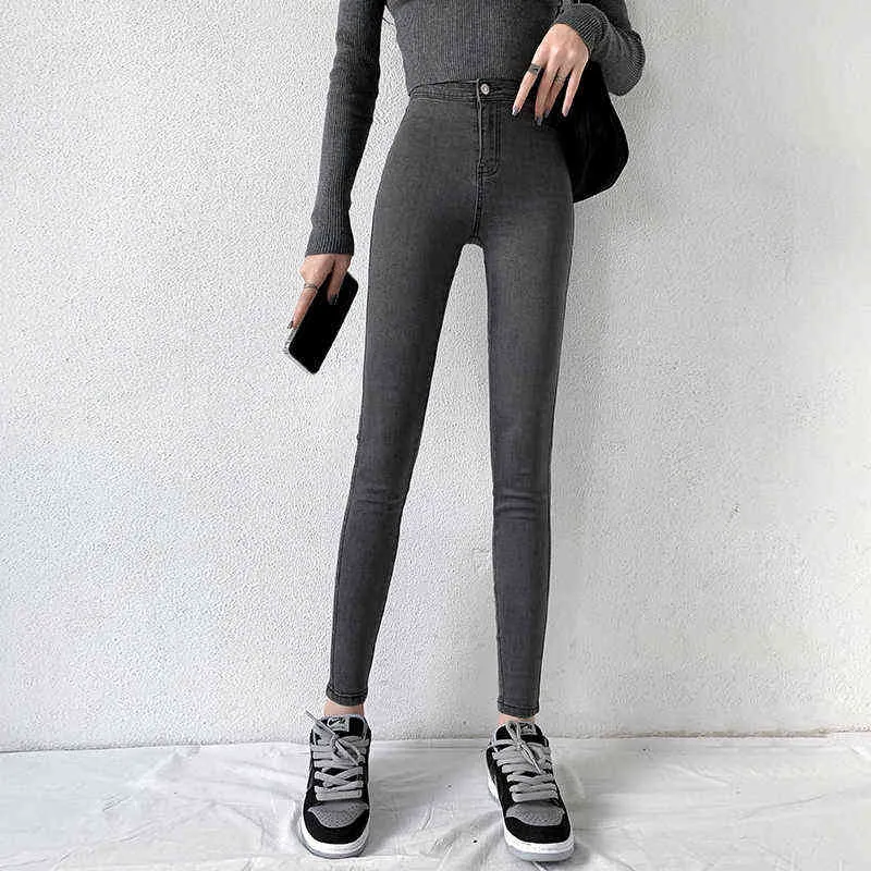 Jeans skinny donna anni '90 Super Stretch Denim grigio Sexy vita alta Slim Moda femminile Ufficio Pantaloni vintage a vita trendy Y2K 211129