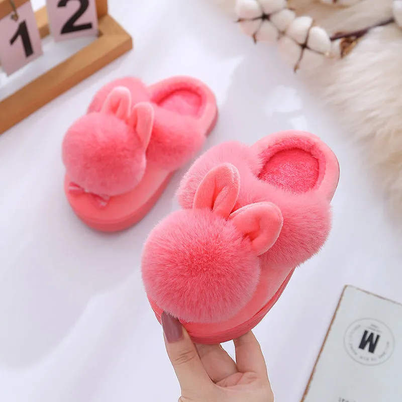 Kinder Winter Hausschuhe Infant Baby Pelz Ball Weiche kinder Plüsch Indoor Hause Slipper Bowtie Schuhe Für Kleinkind Mädchen 220225