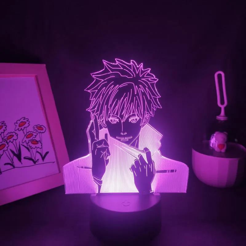 Light Lights Jujutsu Kaisen anime Figure Gojo Satoru 3D LED مصابيح RGB Neon USB غرفة نوم Decoration Decoration Manga Gift263L