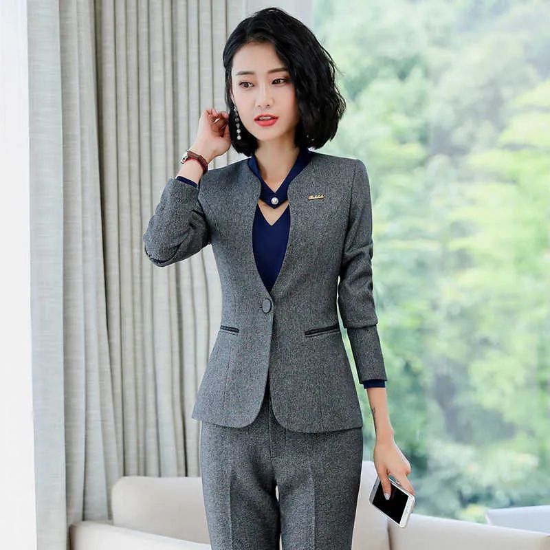 大型S-4XLの女性のビジネスを着るスカートのスーツの気質スリムな黒い襟のない作業服2ピースの高品質210527