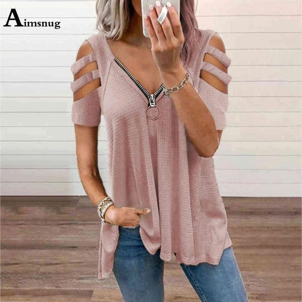 2021 Plus Storlek 5XL Kvinnors T-shirt Hollow Out Sleeve Basic Tops Zipper Up Damer Tees Kläder Ny sommar Kvinna Lös T-tröja Y0621