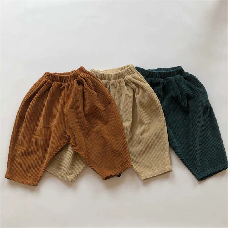 Calças casuais de corduro da criança outono criança criança criança engrossar calças meninos e meninas quentes harem 1-6Y 210615
