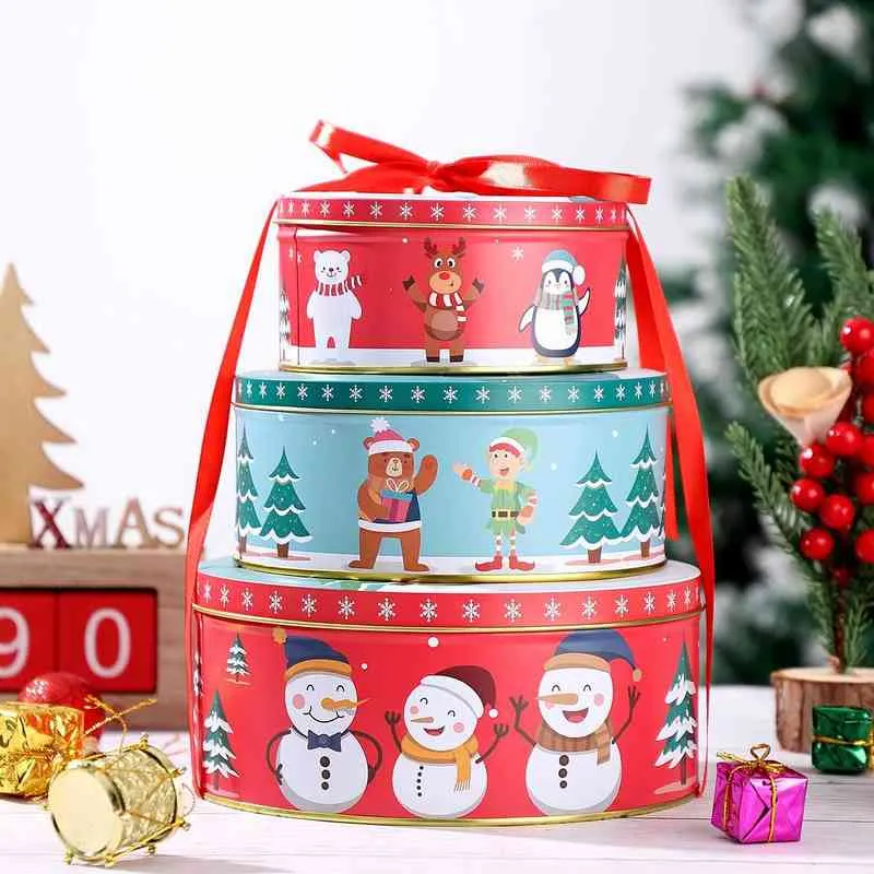 Cajas de Metal navideñas de hojalata de 3 uds., latas para regalos pequeños, galletas, dulces para fiestas, dulces H1231