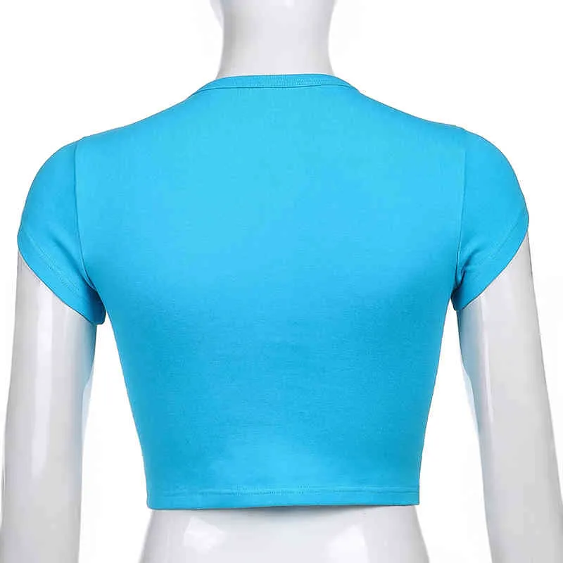 Kawaii Paisley Imprimer Y2K T-Shirts À Manches Courtes De Mode Femmes Harajuku D'été Crop Top Tops Pour Les Filles Bleu Tees Shirt 210415