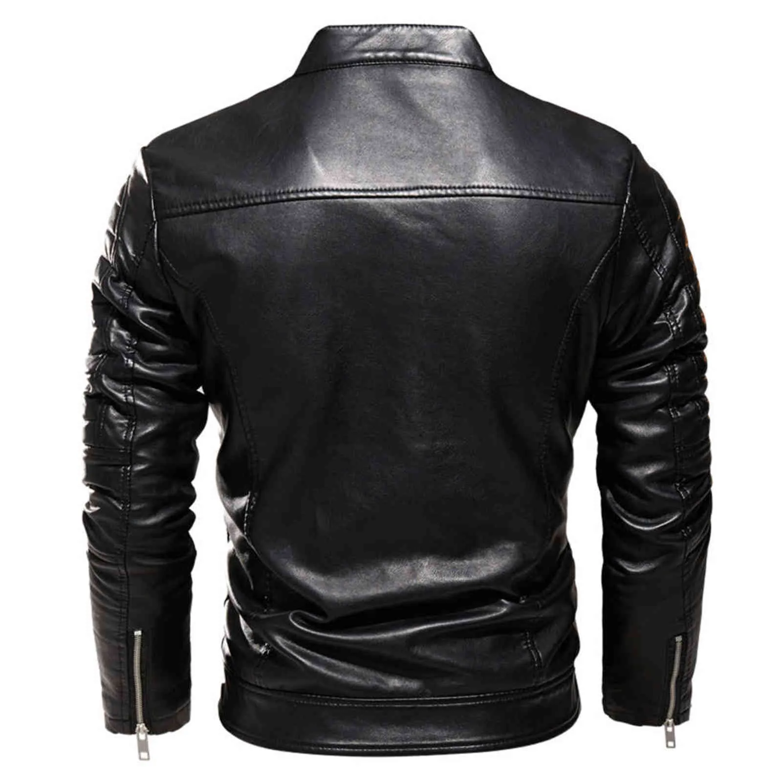 Jaqueta de couro preto de inverno homens alinhados alinhados alinhados motocicleta jaqueta slim rua moda preto motociclista casaco plissado design zíper 211119