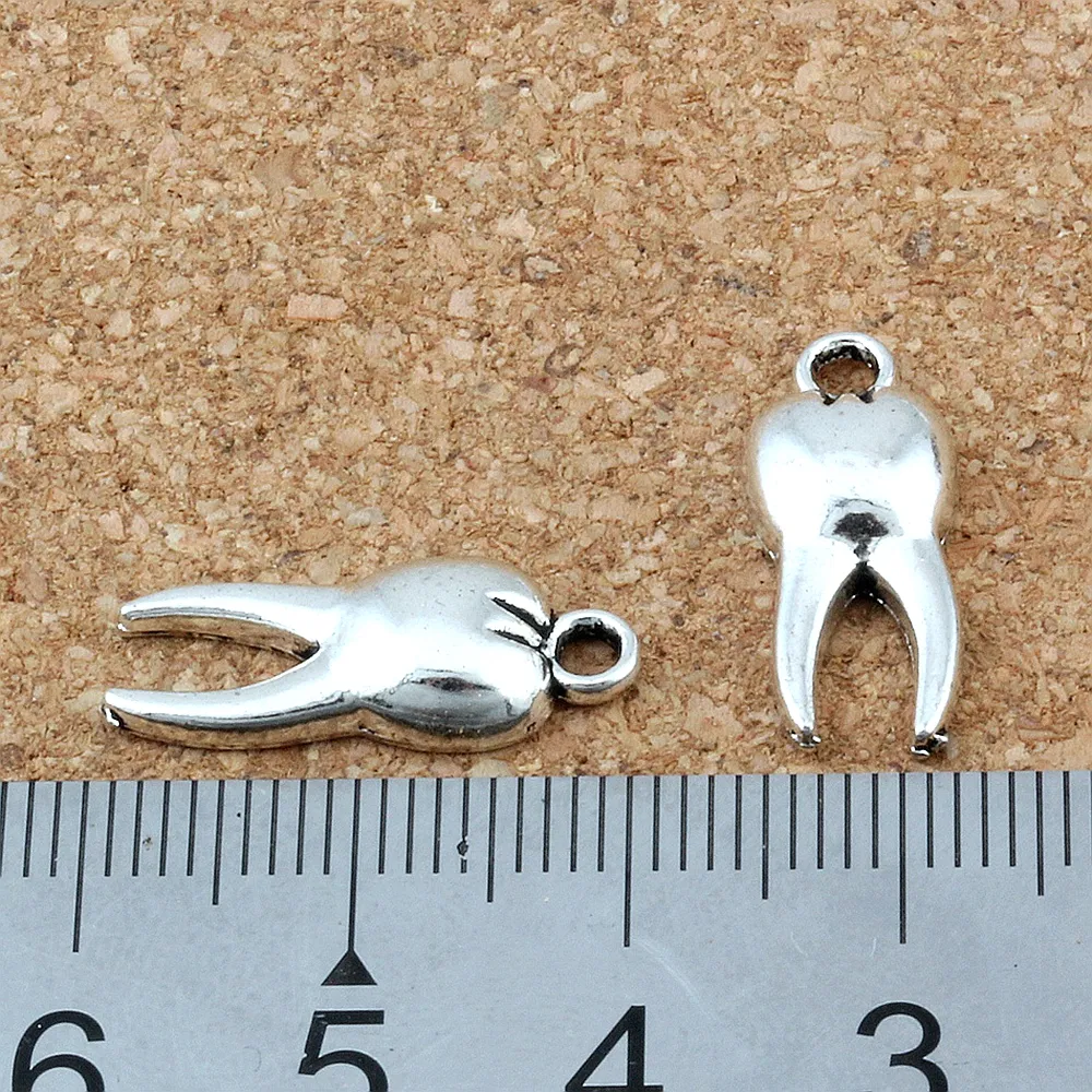 ロットアンティークシルバーアロイゾンビ歯のチャームペンダントジュエリーを作るイヤリングネックレスとブレスレット8x20mm A-197271e