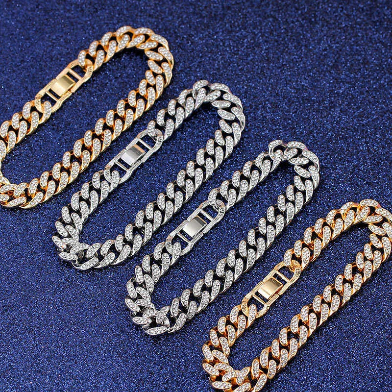 Ny mode lyxig 12mm iced out kubansk länk kedja armband för kvinnor män guld silver färg bling rhinestone armband smycken q0719