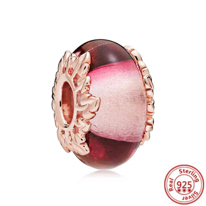 925 argent coloré Lampwork perles de verre pierre Murano fleur charmes ajustement Original Bracelet Bracelet femmes filles bricolage bijoux 1066860
