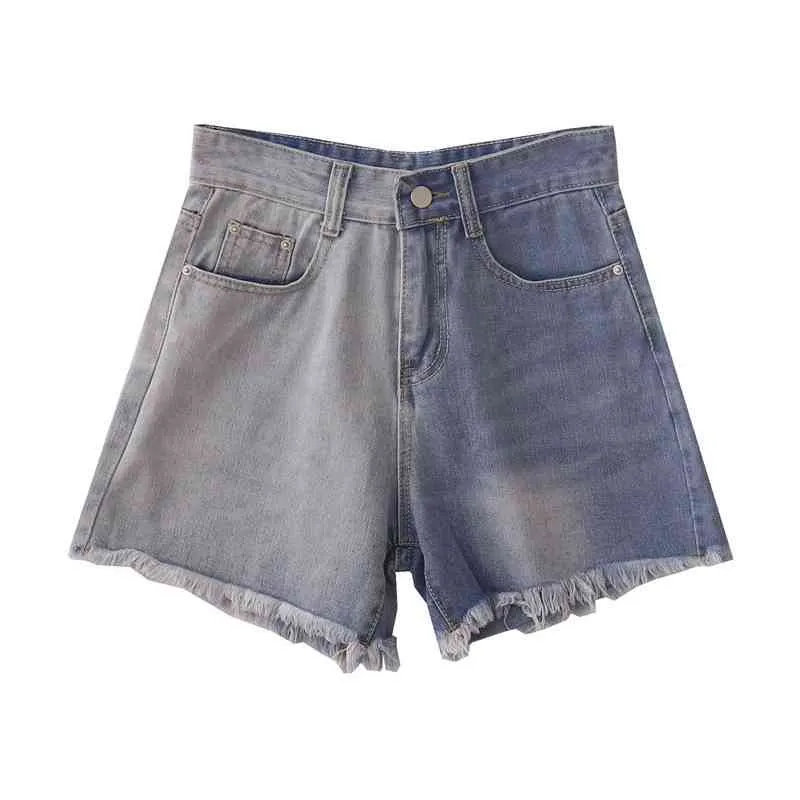 Kimutomo mode kleur matching jeans vrouwen zomer koreaanse stijl vrouwelijke hoge taille losse brede been denim shorts casual 210521