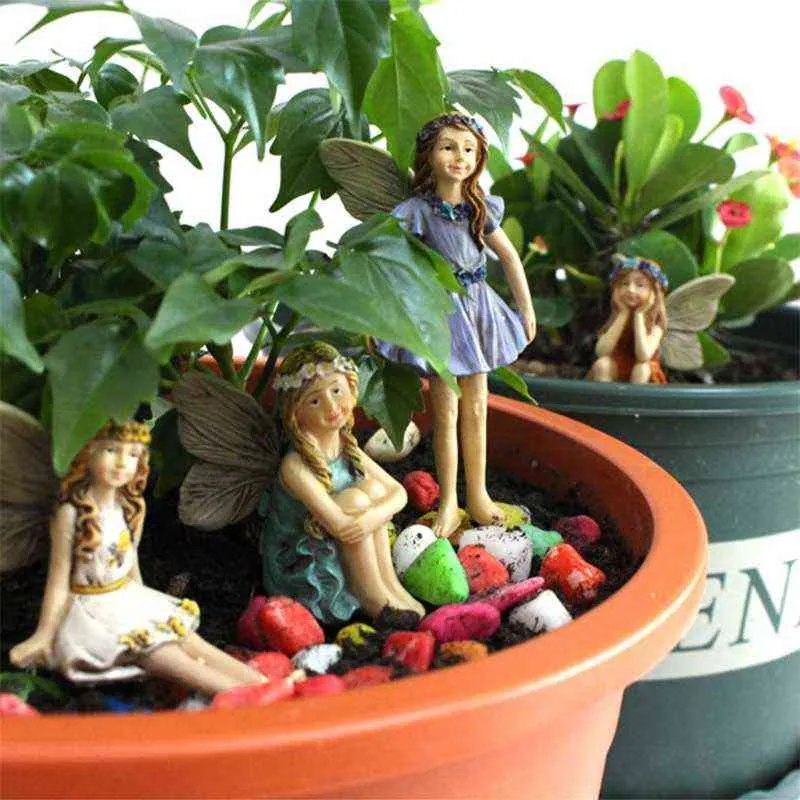 Fairy Garden - 6st Miniatyr Fairies Figurer Tillbehör för utomhus eller hus dekorationer 211101