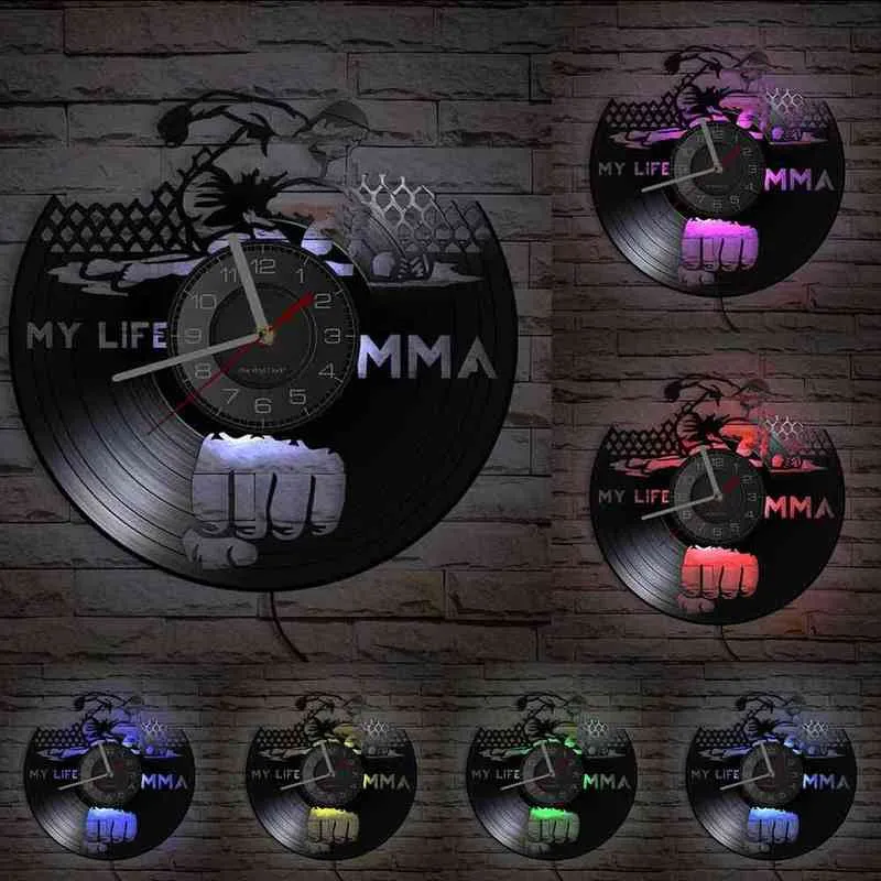 MMA бороться с смешанным боевым искусством Винил LP запись настенные часы боевые спортивные часы домашнего декора клетка истребитель бокс виниловые дисковые ремесла H1230