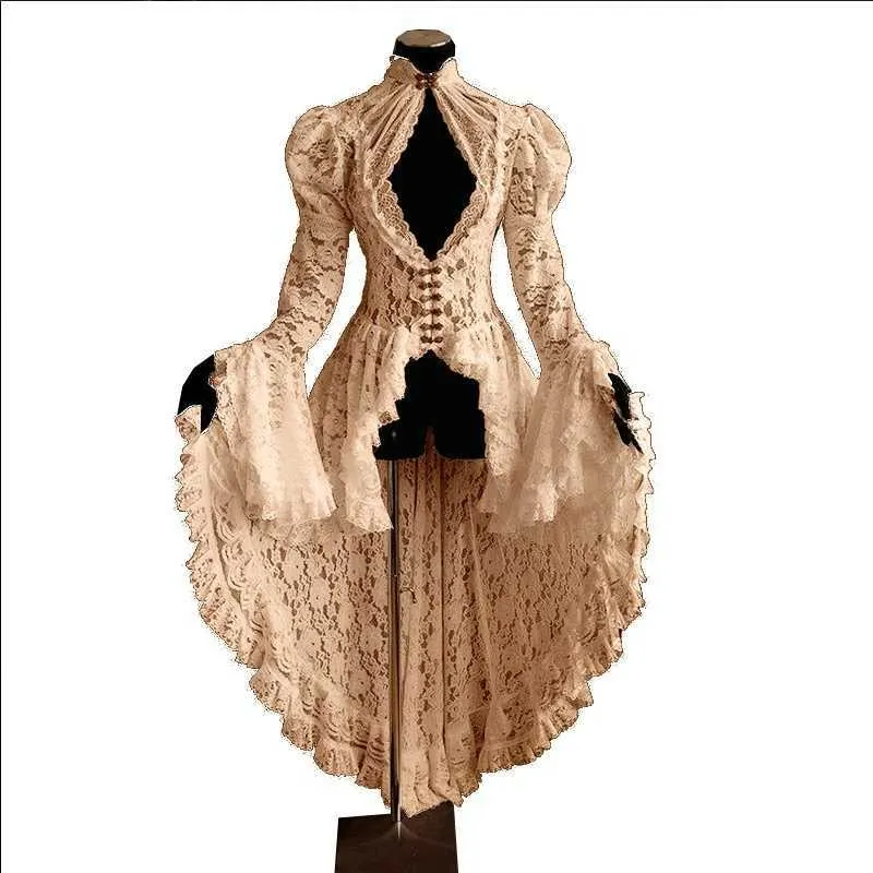 Dames plus size s5xl cosplay jurk gotische stijl asymmetrische jurk Halloween retro vintage vaste kant middeleeuwse middeleeuwse vest cosplay g5809816