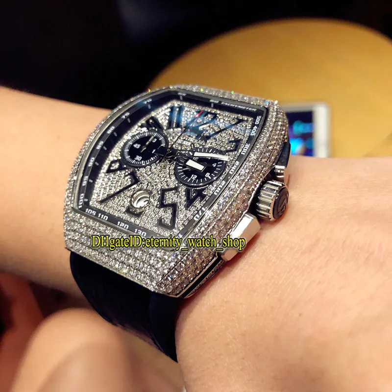 Eternity Sport Horloges RF V2 versie HEREN COLLECTIE V 45 Japan Miyota Quartz Chronograaf uurwerk Iced Out Gypsophila Diamo270V