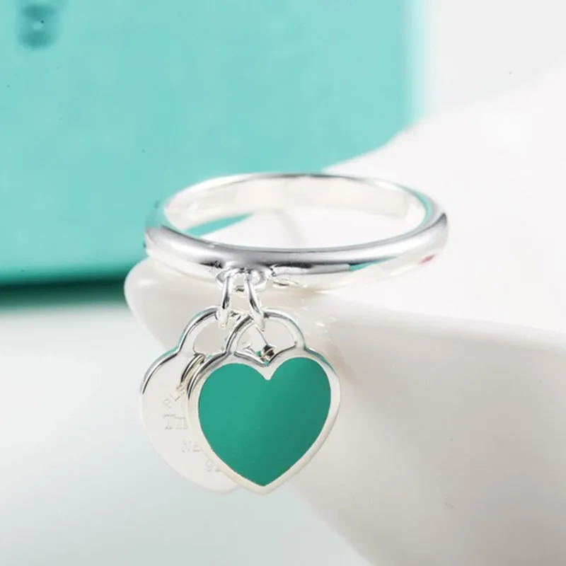 التصميم الأصلي من الدرجة العليا 11 TI925 Sterling Silver Double Heart Frady Ring Women Logo Return to Love Lady Jewelry Gift CL244C
