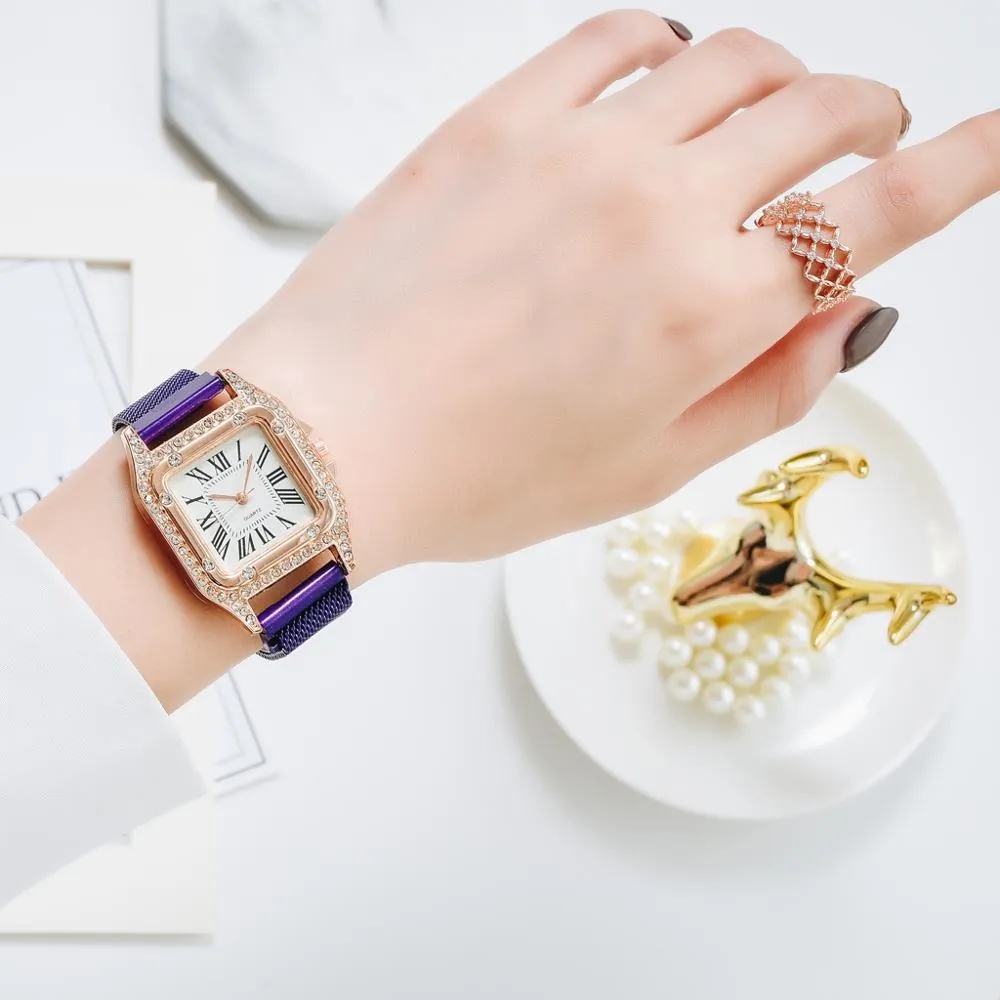 Nouvelles montres femmes carré or Rose montres magnétiques marque de mode montres dames Quartz horloge montre femme161u