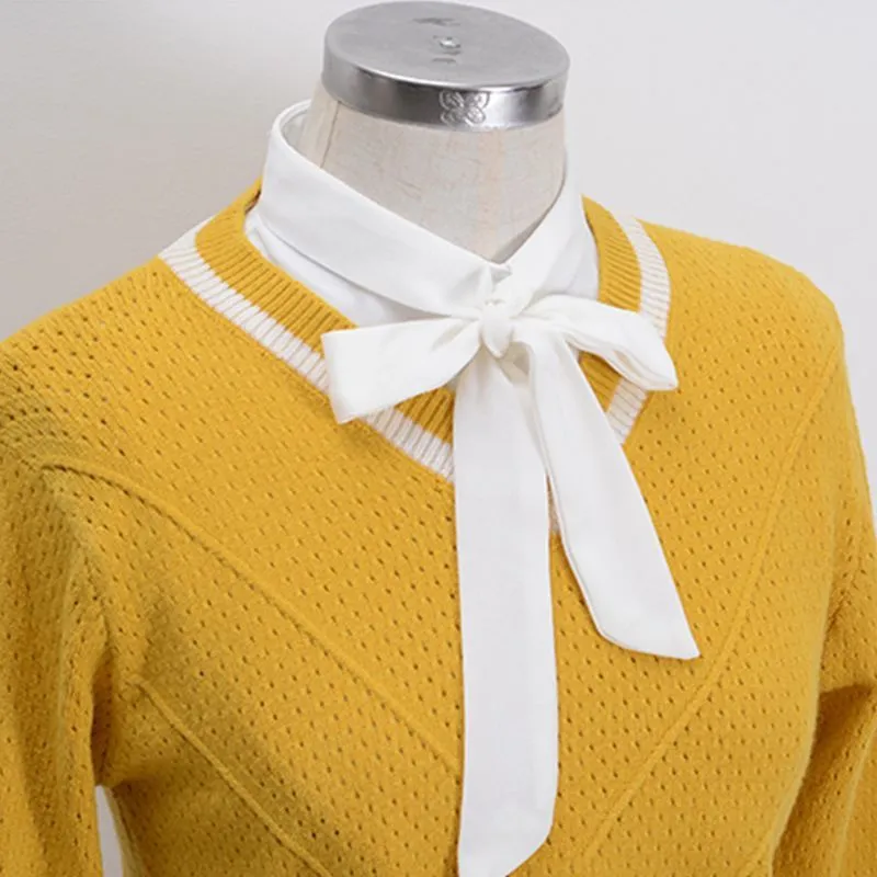 Bow Koszula Fałszywy krawat Vintage Odpinany Fałszywy Kołnierz Lapel Bluzka Najlepsze Kobiety Odzież Akcesoria