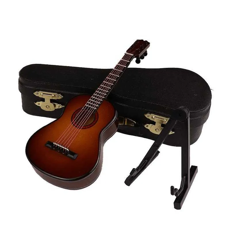 Mini Klasik Gitar Ahşap Minyatür Modeli Enstrüman Dekorasyon Hediye Dekor Yatak Odası Oturma Odası Için 210804