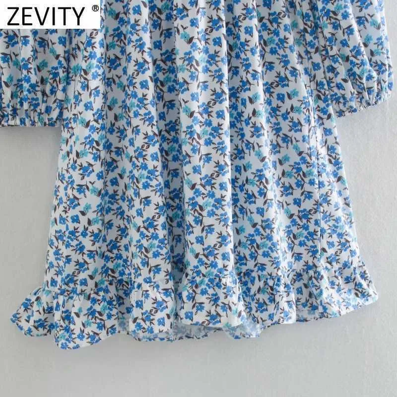 Zeefity Dames Sweet Agaric Kant V-hals Bloem Print Casual Slanke Jurk Femme Chic Hem Ruffles Merk Party Vestido Doek DS4675 210603