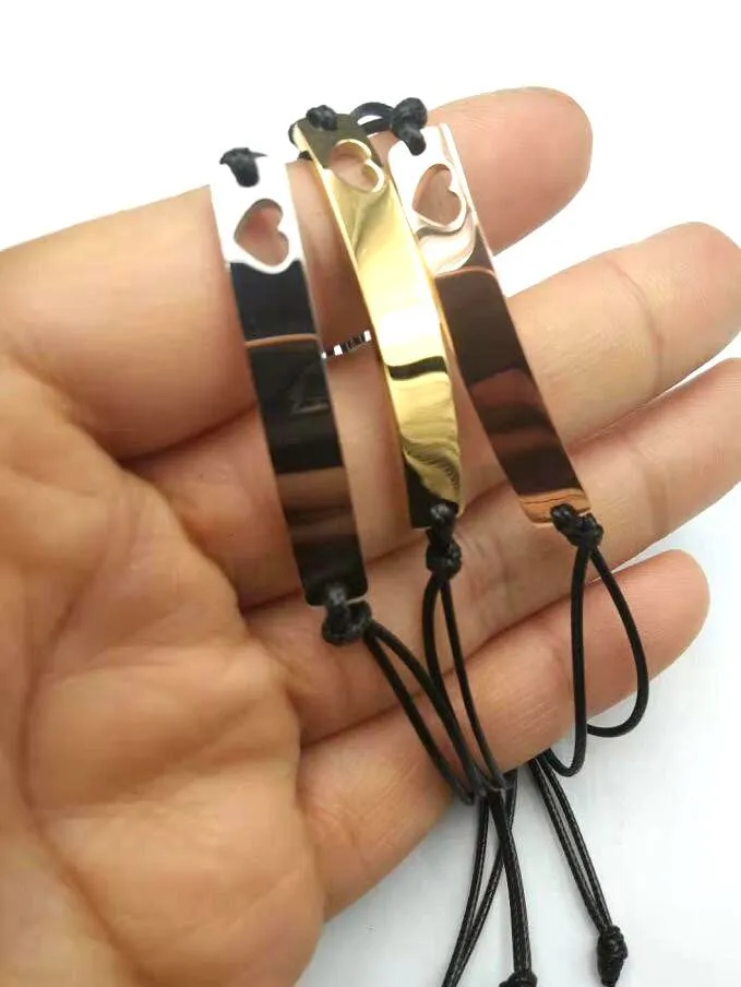 10 pezzi di braccialetti con ciondoli a forma di cuore in acciaio inossidabile lucidato a specchio, braccialetti regolabili intrecciati, gioielli dell'amicizia