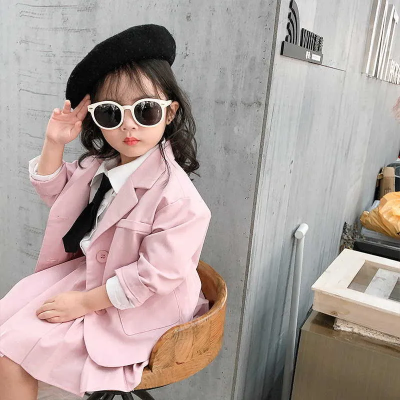 Корейский стиль весенние дети девушки 2 шт. Наборы костюма куртка + брюки юбки сладкие детские варианты одежды E087 210610