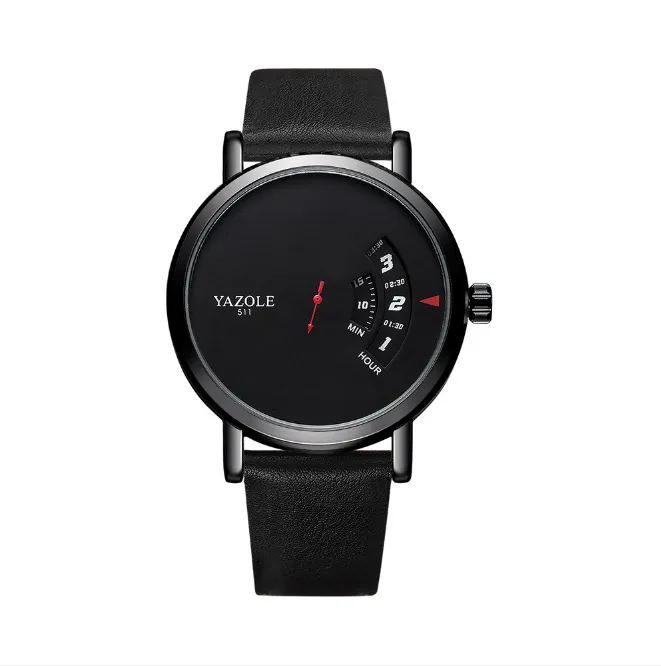 Yazolel Unique Dial Personality Turntable Design Mens Watch Smart Sports Clear World Time Watches Leather Strap Youth Wristwatches3159