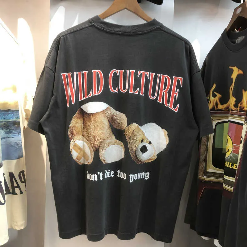 Men's T-Shirts 2021 summer new fashion br teddy little bear printed washed old loose men's and women's short sleeved T-shirt