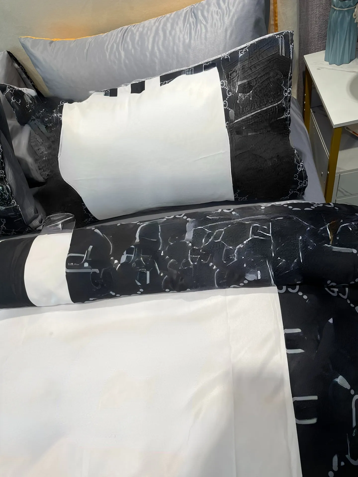 Clássico completo impressão duveta tampa conjuntos de cama lençóis de cama Luxo com logotipo moda cor