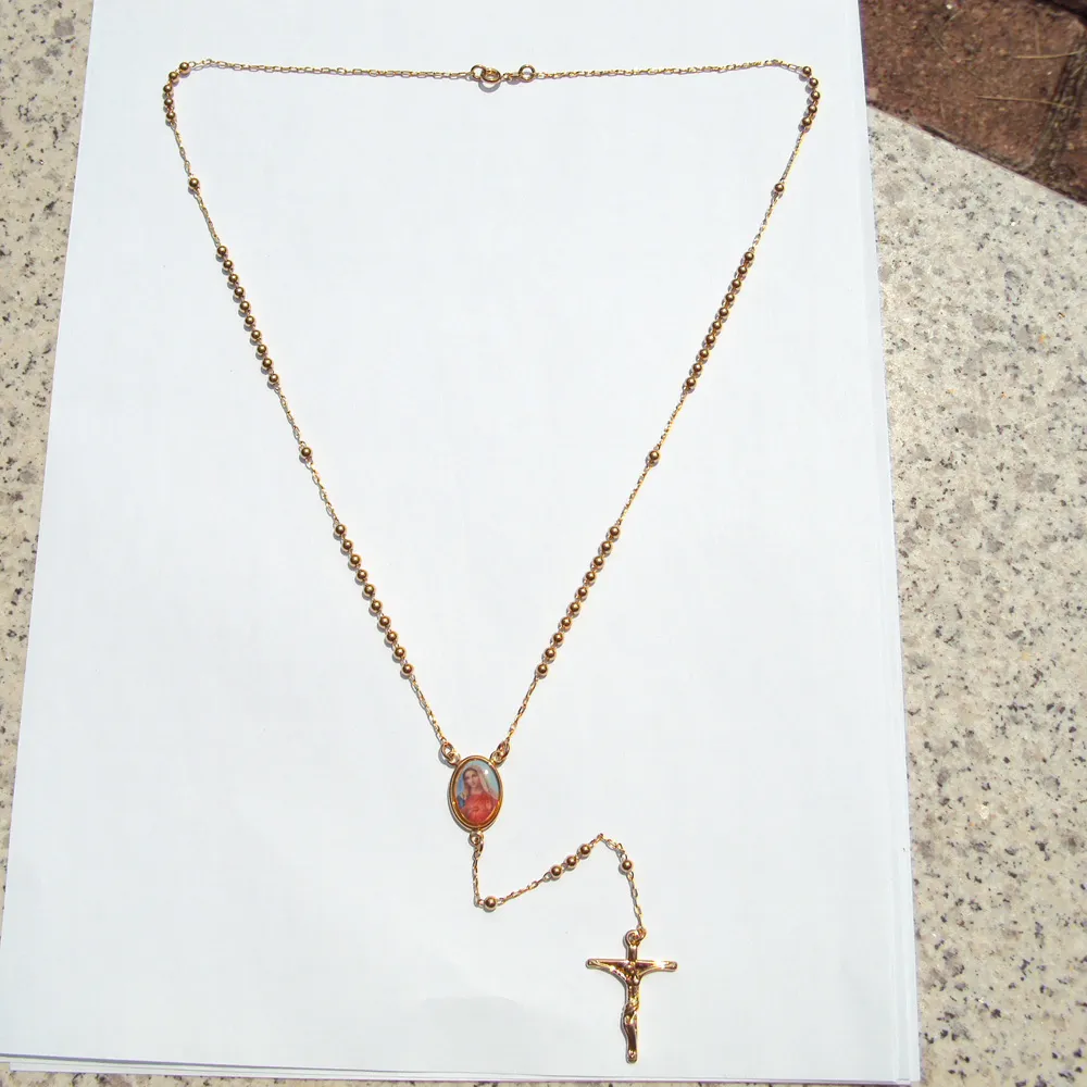 Верные женские крутые кулон из желтого золота G F с крестом и распятием Розарио, четки, ожерелье Chain317F