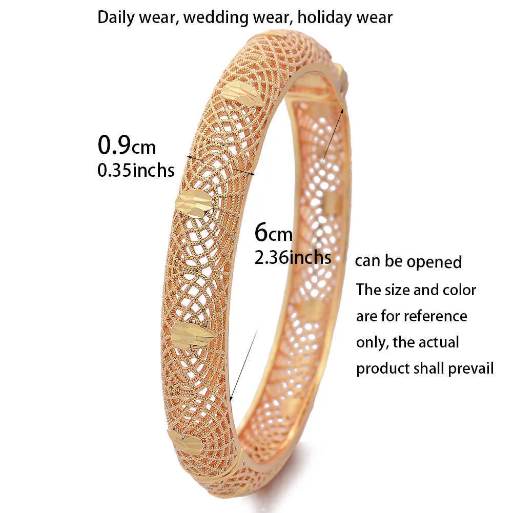 Dubai African Fashion Wedding Golden Bracelet Jewelery Africa Bangles for Women Flower Bangles Bijoux Femme Q0717