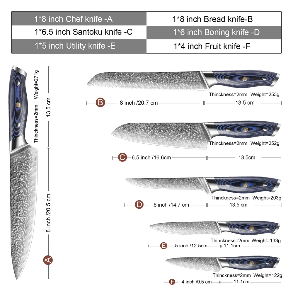 XITUO-Juego de cuchillos de 1 a 6 uds., cuchillo de Chef de Damasco, cuchillo afilado japonés Sankotu Cleaver, cuchillo de cocina Gyuto para deshuesar, herramienta de cocina con mango G10