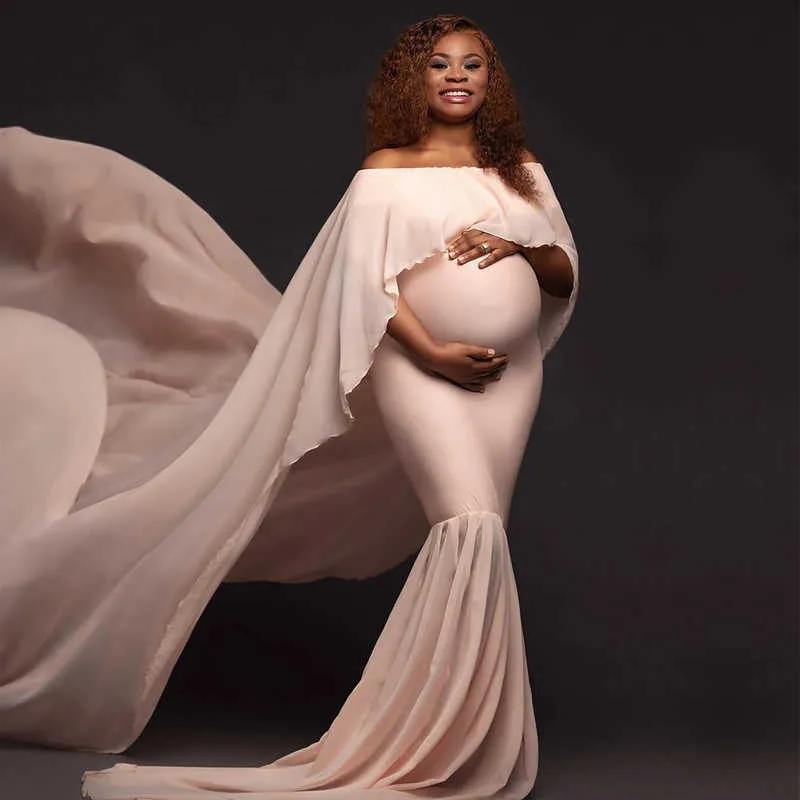 Puntelli di maternità estivi maternità Abito lungo con abiti aderenti elasticizzati con scollo a barchetta 210922
