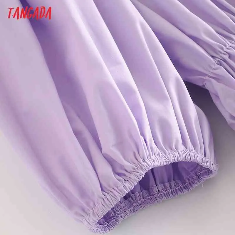 Été Style français plissé violet bouffée à manches courtes dames Mini robe Vestidos 3A97 210416