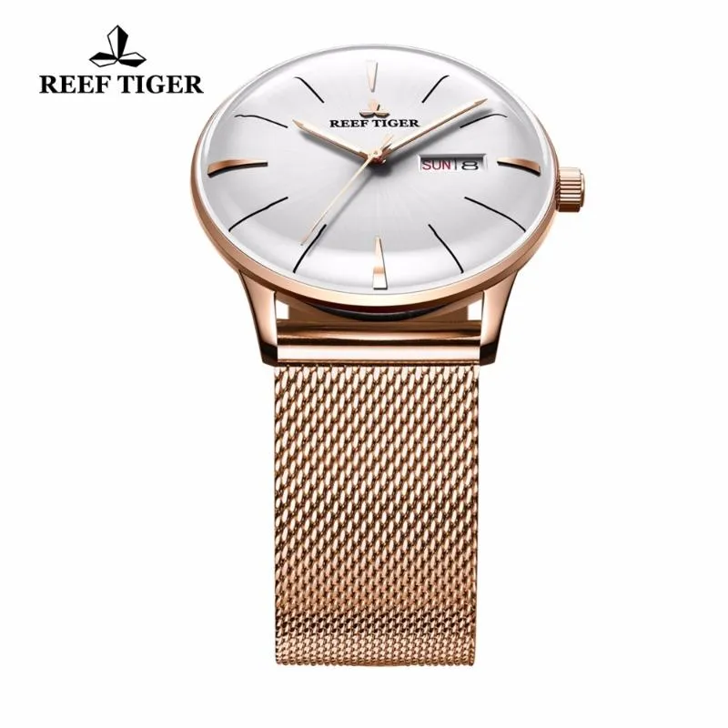 Reef Tiger RT Luksusowe proste zegarki dla mężczyzn Rose Gold Automatic z datą analogową RGA8238 WRISTWATCHES 269N