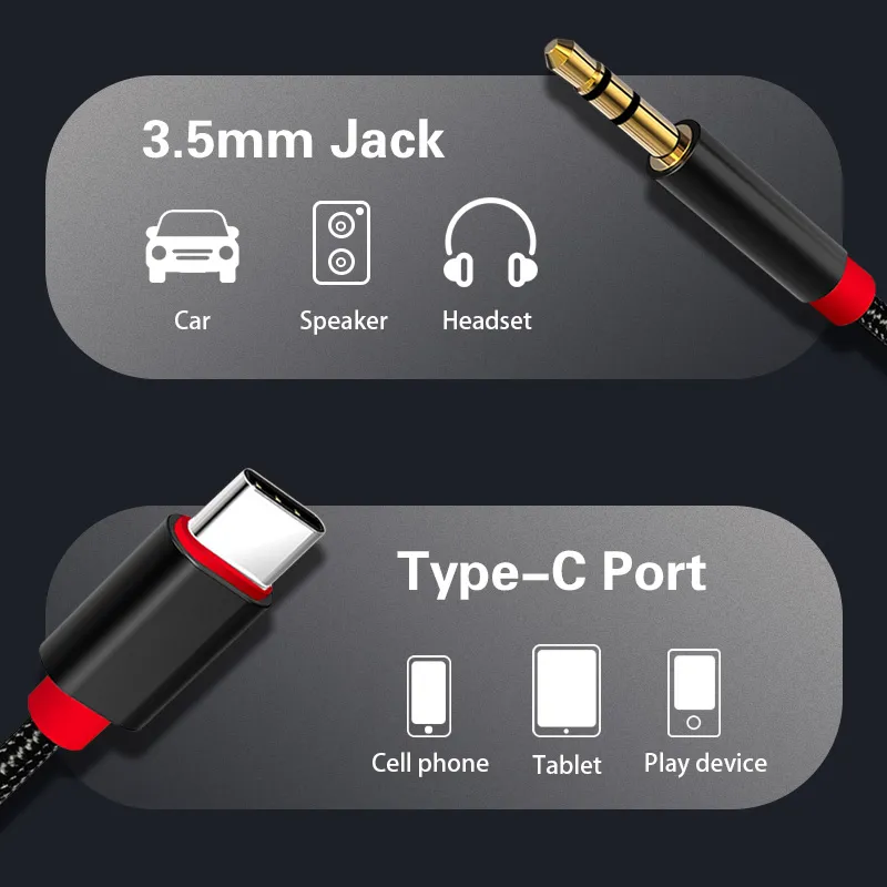 USB C a 3.5mm AUX Cuffie Tipo C Adattatore cavo audio AUX auto Adattatore jack altoparlante Huawei Mate 20 P30