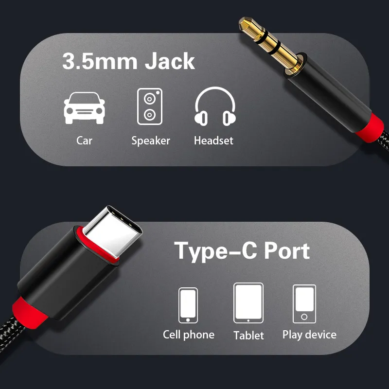 USB C do 3,5 mm słuchawki Aux Typ C Car Aux Audio Cable Adapter Zestaw słuchawkowy Adapter podnośnika dla Huawei Mate 20 P30