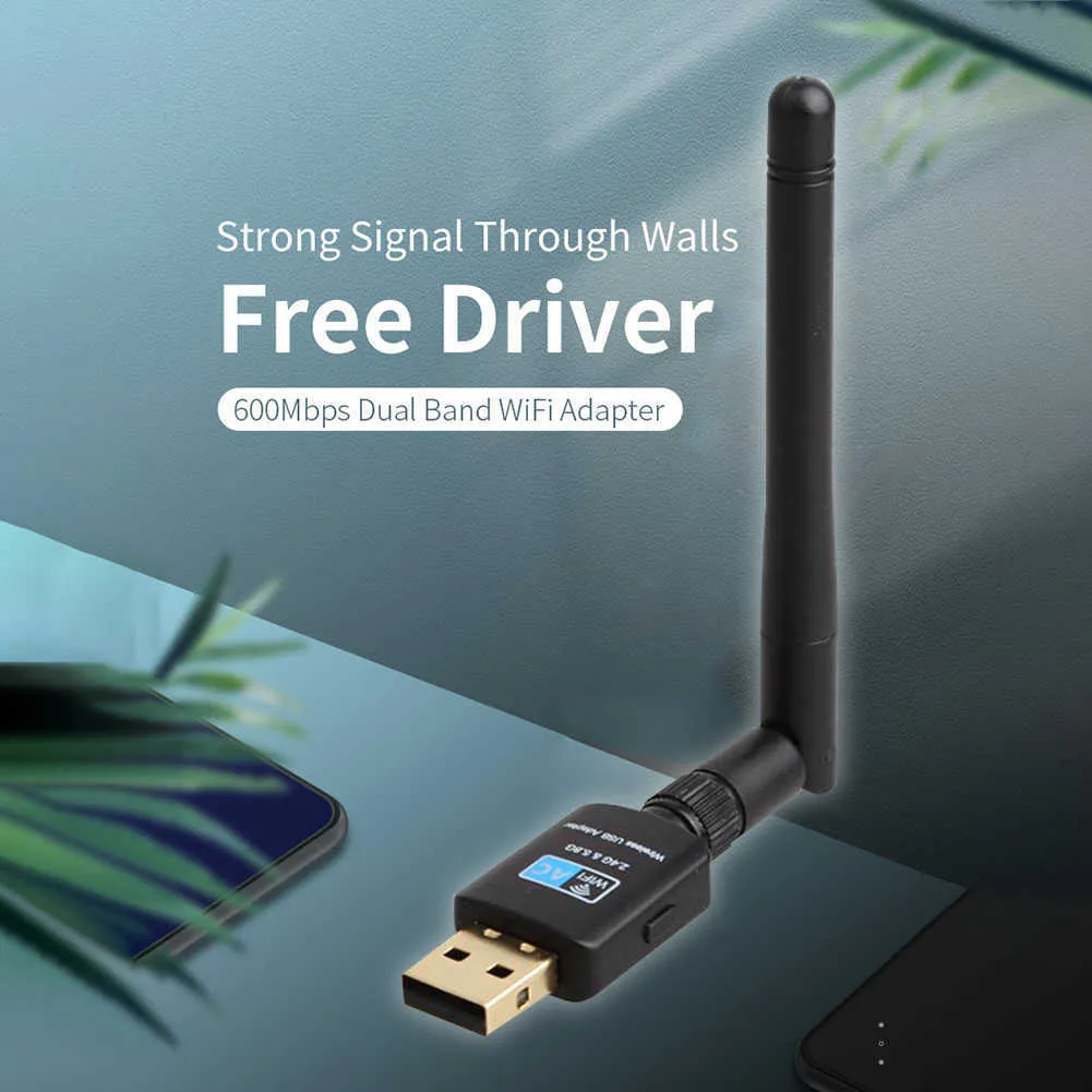 600M Dual Band Wireless Network Card 2.4GHz 5.8GHz WiFi Receiver Adapter with USB 2.0 Interface External Antenna