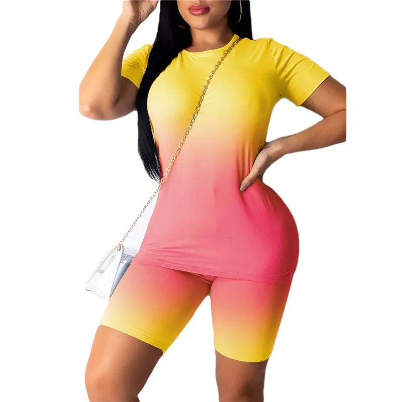 2021 Women Sports Suit / Set Neon Top Short Pants Workout Kläder TrackSuit Fashion Sommar Outfit Dam Casual Set x0428