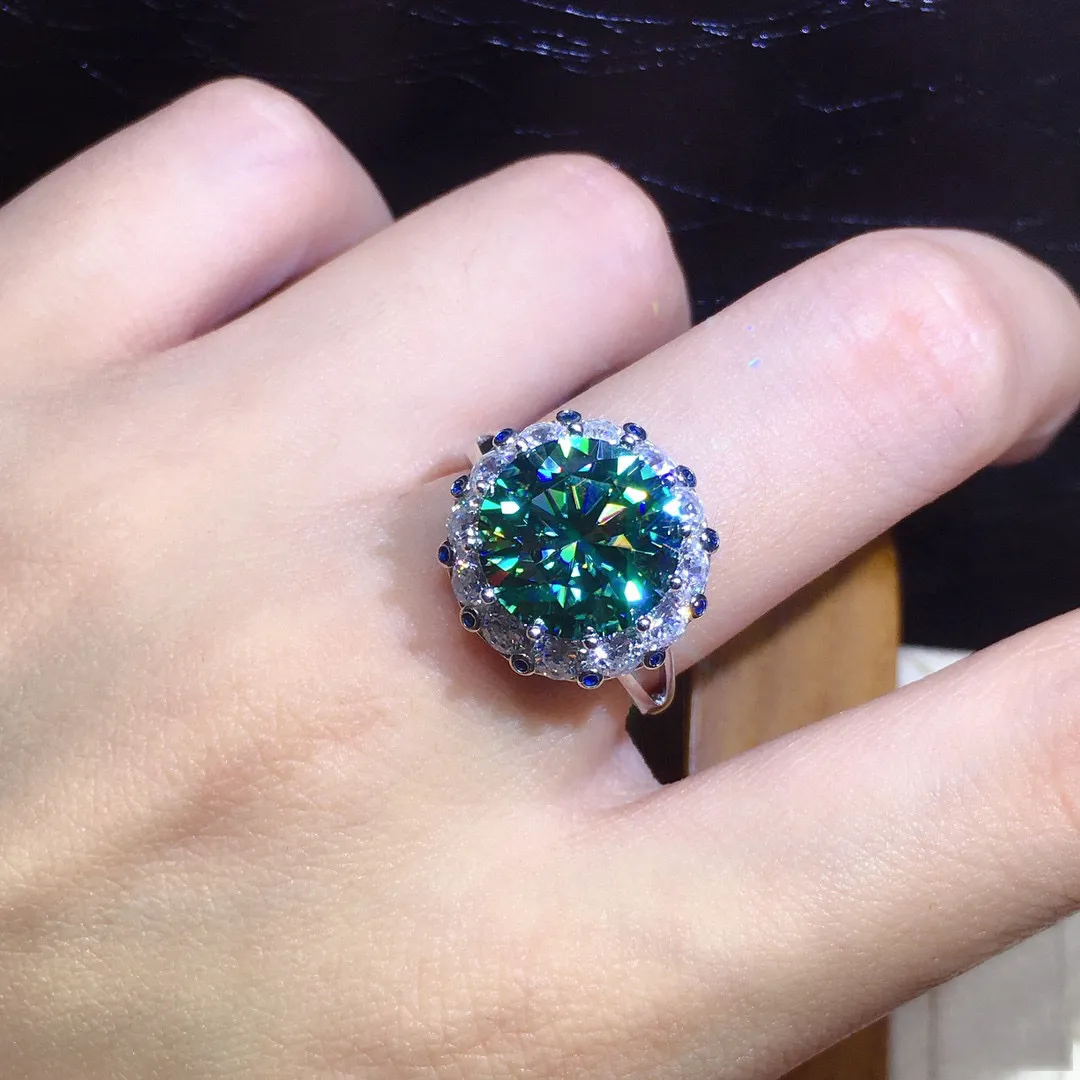 Splendido anello Moissanite verde da 3 ct Anello in argento sterling 925 Anelli di fidanzamento fedi nuziali le donne Gioielli da sposa dita