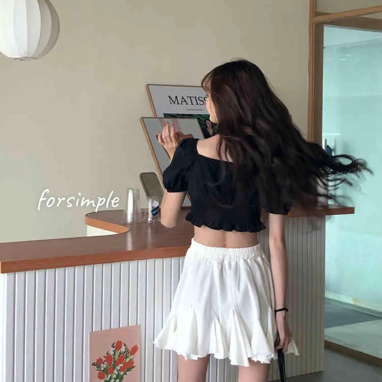 Summer women's blouse Korean Style Butterfly Black shirt women outwear Short sleeve tops N0067 210423