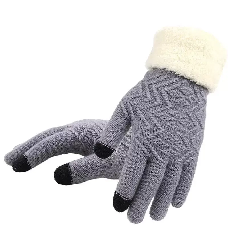 Five Fingers Gloves Winter Women Knitted Touch Screen Female Thicken Warm Full Finger Soft Stretch Knit Mittens Ladies Guantes