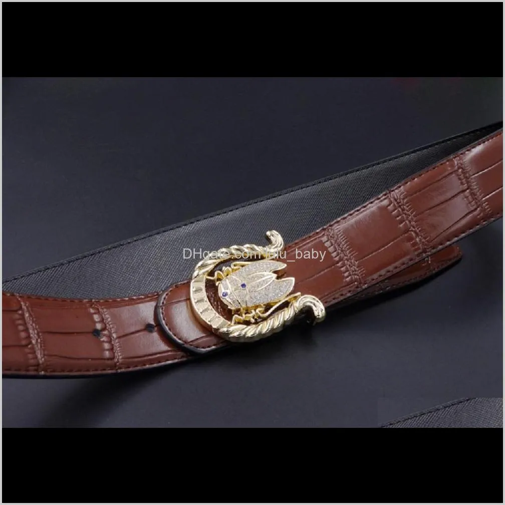 Diamond Cicada Animal Men Designer Cintura in pelle di coccodrillo Moda Luxury Scintillante 3D Fibbia liscia 125 cm Kmv8N Cinture Qehdw3323