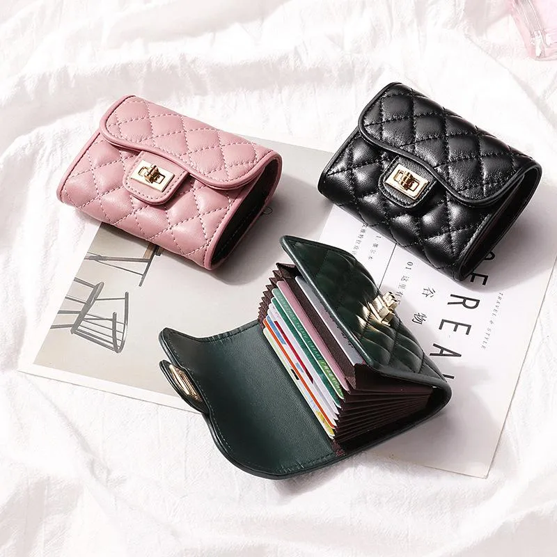 Korthållare äkta läderhållare Kvinnors kredit -ID Passport Business Handbags Fashion Designer Purse Short Wallet268h