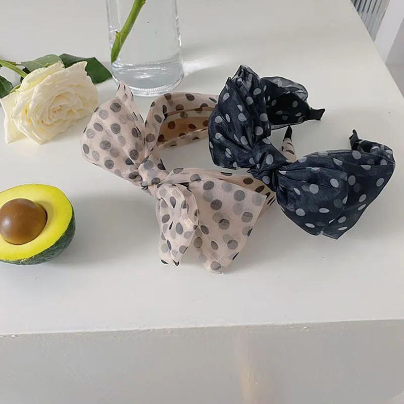 Mesh polka dot bowknot huvudband mode hår tillbehör kvinnans ansikte tvätt bredband tyg hårband boutique hårband nya