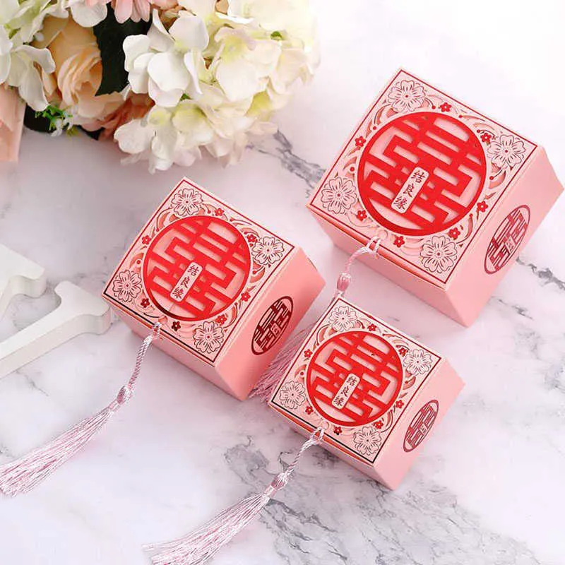 Chiński w stylu azjatyckim czerwonym podwójnym szczęściem weselnym i prezentami pakiet pudełka pudełka na pannę młodą imprezę Candy 210805289J