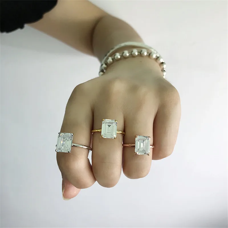 925 Sterling femmes fiançailles émeraude coupe anneaux simulé diamant mariage argent bague de mariée bijoux amant fête