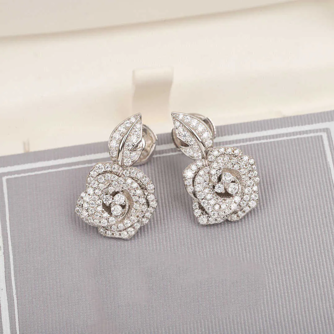 2022 HOT BRAND NEW PURE 925 Sterling Silver Jewelry Rose Flower أقراط