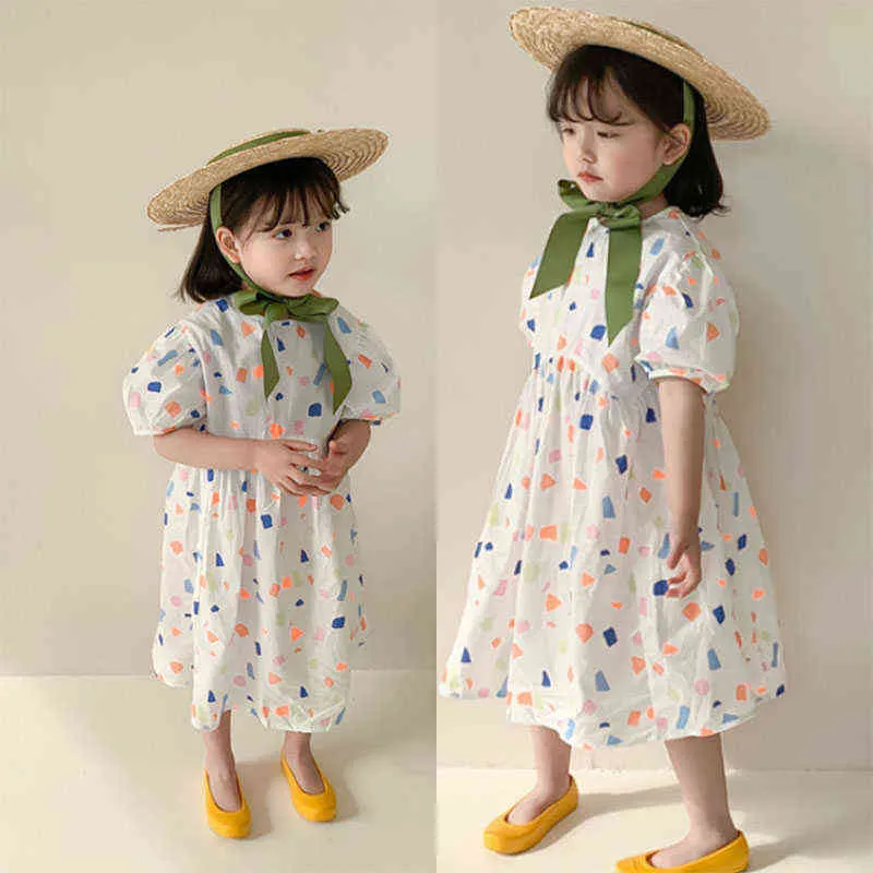 Ours Leader robes pour enfants 2022 modèles d'été filles doux motif géométrique robes de princesse vêtements pour enfants G1215