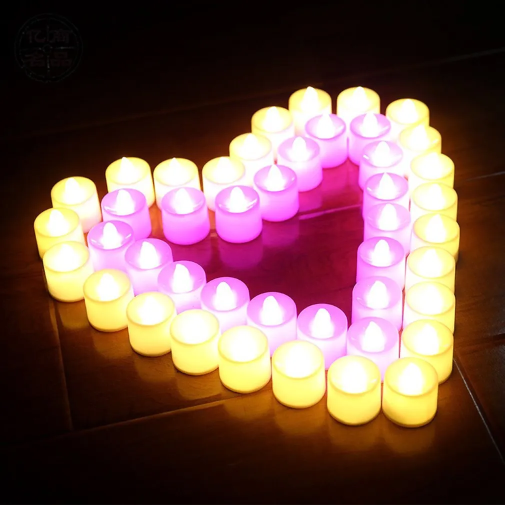 Bougie LED sans flamme réutilisable à piles, 24 pièces, lampe colorée romantique, pour mariage, fête d'anniversaire, cour