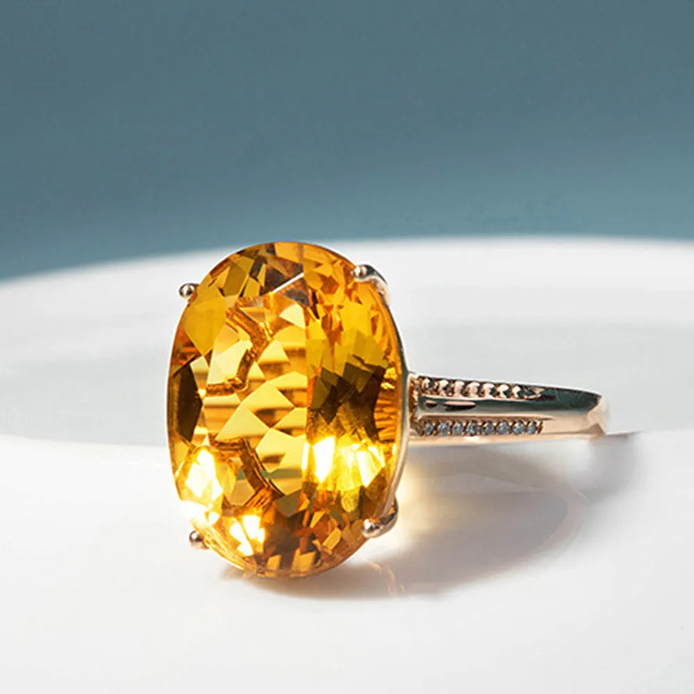 Fashion Yellow Crystal Citrine Gemstones Diamonds Rings for Women Rose Gold Color Jewelry Bague Bijoux Party Accessories Gifts